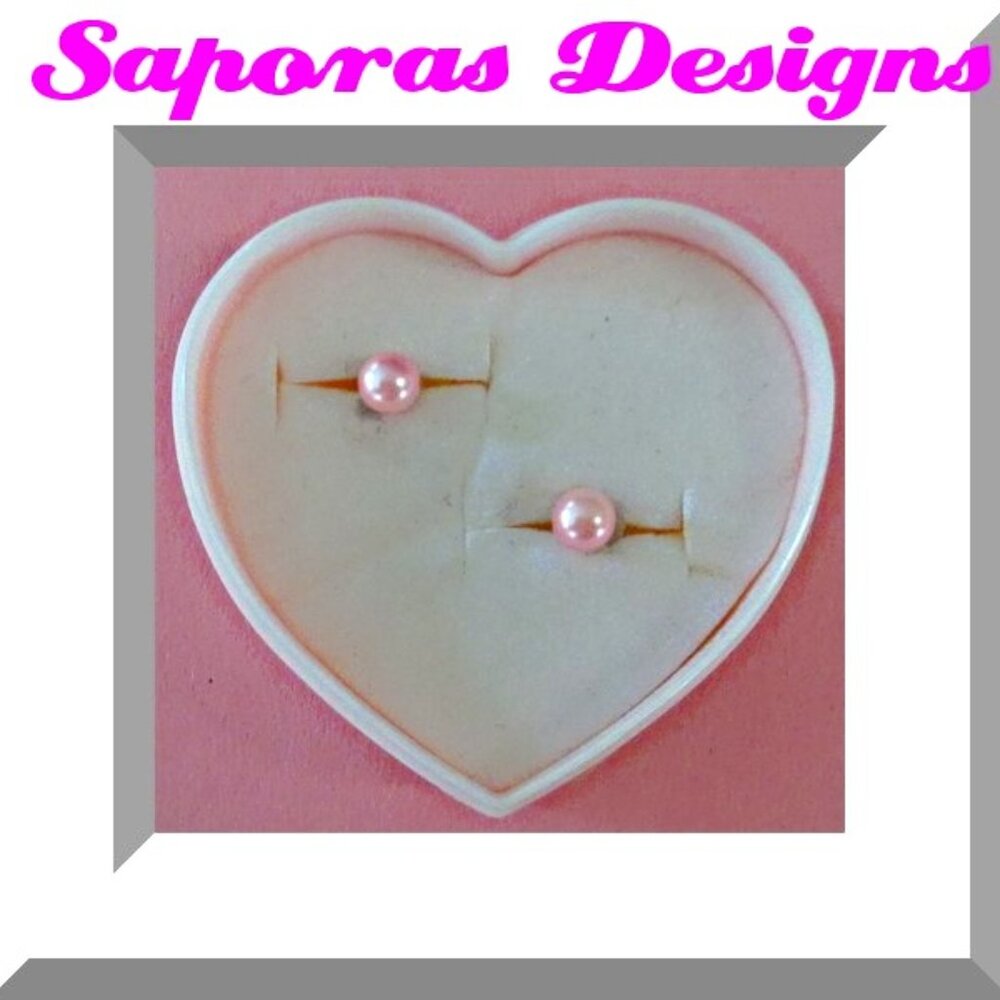 Pink Faux Pearl Stud Earrings For Kids Girl Gift